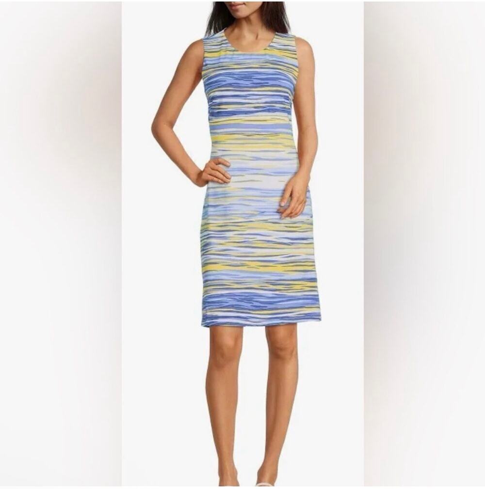 J. Mclaughlin Dress Women XL Yellow Blue Sophia Stripe Sleeveless Catalina Cloth